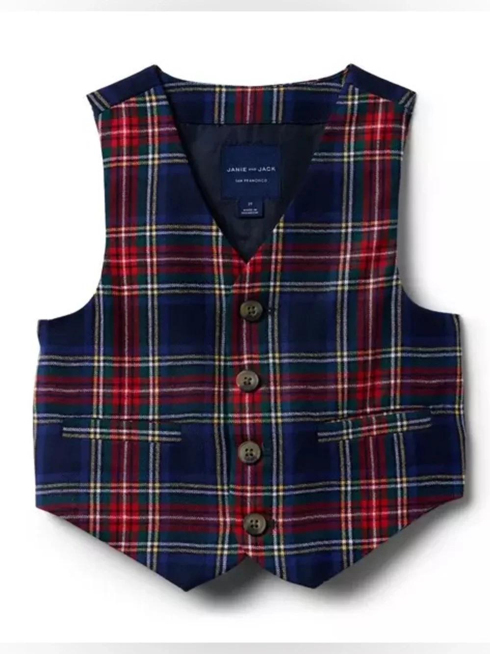JANIE AND JACK Red Holiday Tartan Plaid Wool Blend Christmas Formal Vest Size 5